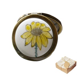 High End Sunflower Compact Mirror for Purses Hand Painted 1 X /2 X Magnifying Copper Round Hand Mirror Unique Gifts for Women Handheld Travel Makeup Mirror