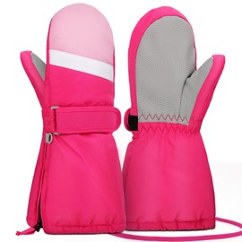 Hyeek Children's Ski Gloves with Zip Waterproof Mittens Winter Gloves Snowboard Ski Gloves for Boys and Girls, pink