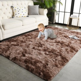 TWINNIS 4x6 Large Shag Area Rugs for Living Room Bedroom, Tie-Dye Brown Indoor Super Soft Fuzzy Plush Rugs, Upgrade Anti-Skid Modern Furry Rugs Fluffy Carpets for Kids Room Nursery Home Decor