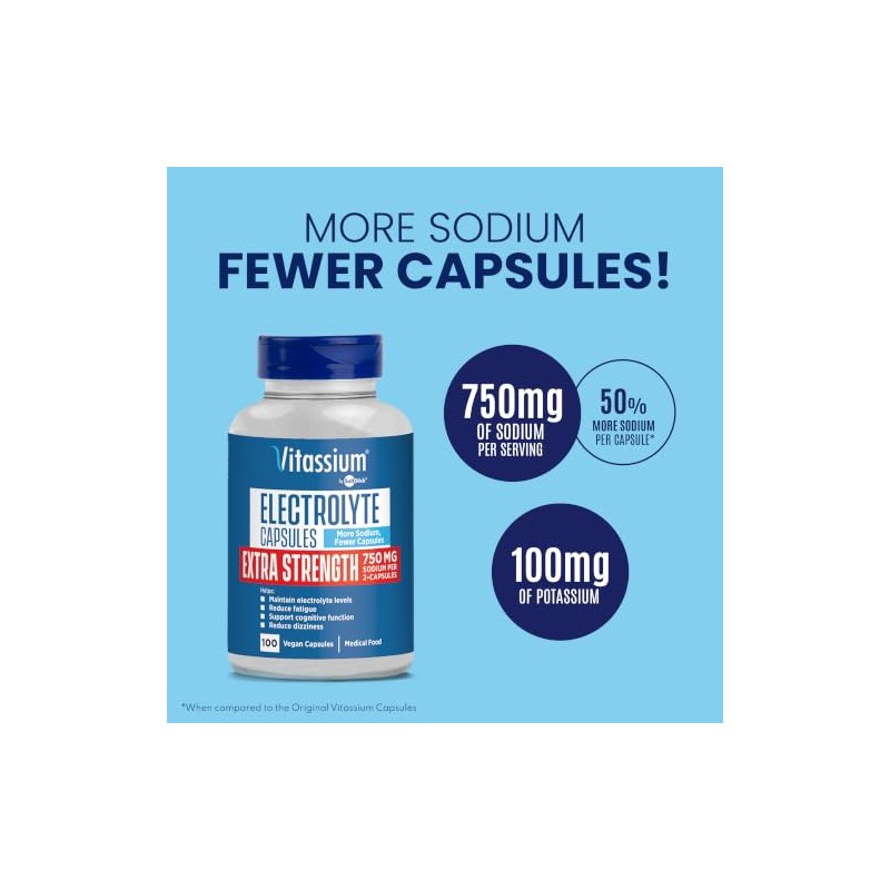 Vitassium- Cápsulas de Electrolitos Extra Fuertes, 750mg de Sodio para
