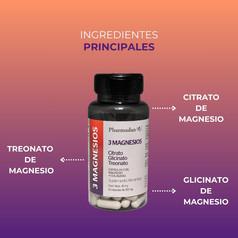 Pharmadan, 3 Magnesios Blend Premium, 60 cápsulas, Citrato, Glicinato y