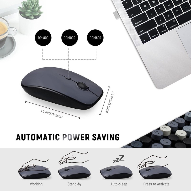 LETTON Wireless Keyboard Mouse Combo, 2.4GHz Typewriter Keyboard Wireless, Colorful