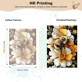 MEIYUDA Painting by Numbers Adults with Frame Bee Flowers, DIY Set Hand Painted Oil Painting Kit for Beginners with 3 Brushes and Acrylic Paint, Gifts and Home Decoration 30 x 40 cm