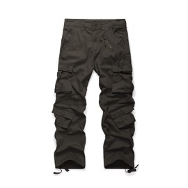 OCHENTA Men's Cargo Work Pants Cotton Casual Military Army Trousers with 8 Pockets Grey Green 38
