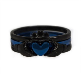 Claddagh Ring Thin Blue Line Stainless Steel Black and Blue 3 Piece Set