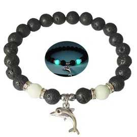 LXSSLY 8mm Natural Volcanic Stone Bracelets for Women,Ocean Dolphin Luminous Bracelets,Lava Stone bracelet,Elastic Stretch Beads Protection Bracelet for Men