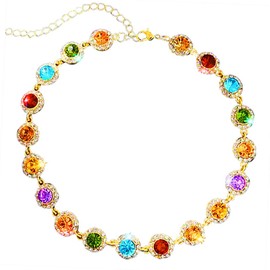 EARENT Colorful Crystal Choker Necklace Gold Rhinestone Chokers Sparkly Necklaces Chain Minimalist Prom Party Neck Jewelry for Women