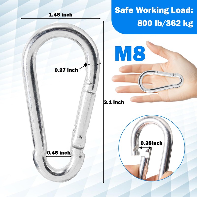 3.1 Inch Stainless Steel Spring Snap Hook, Stainless Steel Carabiner