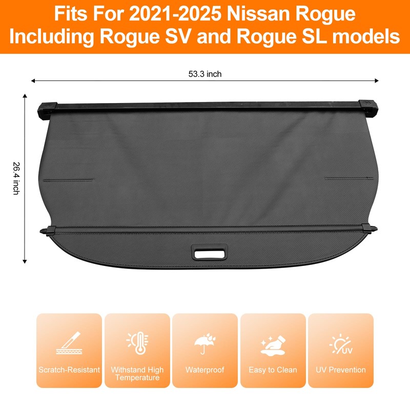 BIGACOVER Cargo Cover for Nissan Rogue 2021 2022 2023 Retractable