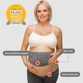 BABYGO® 2 in 1 Pregnancy Belly Band Support for Bump | Pelvic Maternity Belt for Pregnant Women | Helps with Back, Hip Pain | 50 Page Book Included | Nude Plus Size