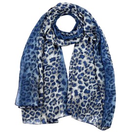 Basic Sense Luxurious Two Tone Leopard Print Reversible Long Scarf Wrap Shawl, Blue
