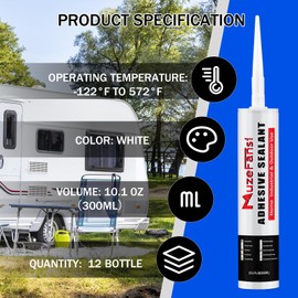 MuzeFansi RV Roof Sealant 12Pack, Self-Leveling Lap Sealant for RV Roofs,White RV Caulking Sealant Lap Sealant for Camper Trailer Roof Window, Waterproof RV Silicone Sealant Roofing Repair Kit