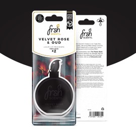 FRSH Scents FR1355 Velvet Rose & Oud Luxury Card Air Freshener – Lifespan of up to 30 Days – Ideal for rear-view mirrors and hanging handles – Twin Pack