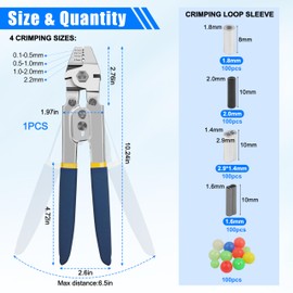 Wire Rope Crimping Tool Fishing Crimping Pliers Stainless Steel + 500pcs Crimp Sleeves Set Effort-Saving Fishing Crimping Tool Kit, 4 Size Crimp Sleeves Fishing Tackle Pliers