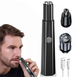 Cortador de Vello Naríz Eléctrico, Recortador de Pelo de Nariz 2 en 1, Cortapelos Nariz y Oreja, Cabezal de Corte Lavable, Cuchillas de Doble Filo, Seguro y No Invasivo para La Piel