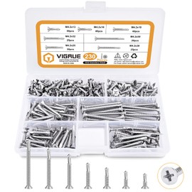 VIGRUE Pack of 230 Self-Tapping Screws, M4.2 Tapping Screws Self-Tapping Set, Phillips Drilling Screws, Self-Tapping Made of 410 Stainless Steel in Assortment Box