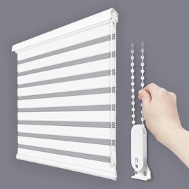 Foiresoft Custom Zebra Blinds for Windows [W10-110 x H10-115 Inch, White, Basic], Light Filtering Dual Layer Roller Shades, 13 Colors, Customizable Options