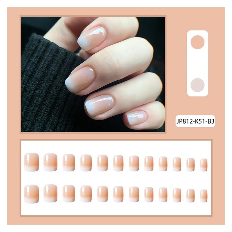 Resweky French Print on Medium Nails Long Square Fake Nails