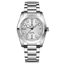 Pagani Design Men's Watch 36 mm Sapphire Glass 100 m Diver Automatic Watch Men's Watch Japan NH35A Movement Mechanical Men's Watch, silver, Bracelet