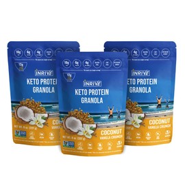 Inrive Keto High-Protein Gluten-Free Granola (Coconut Vanilla Crunch) Non-GMO, No Sugar Added, Vegan, Kosher, Soy-Free, 8oz, 3-pack