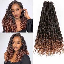 FFDDear 8 Packs Boho Box Braids Crochet Synthetic Hair 14 Inch Goddess Box Braids Crochet Hair Pre-looped Messy Bohemian Box Braids Hair Synthetic Hair Extensions for Black Women (14Inch,T30)