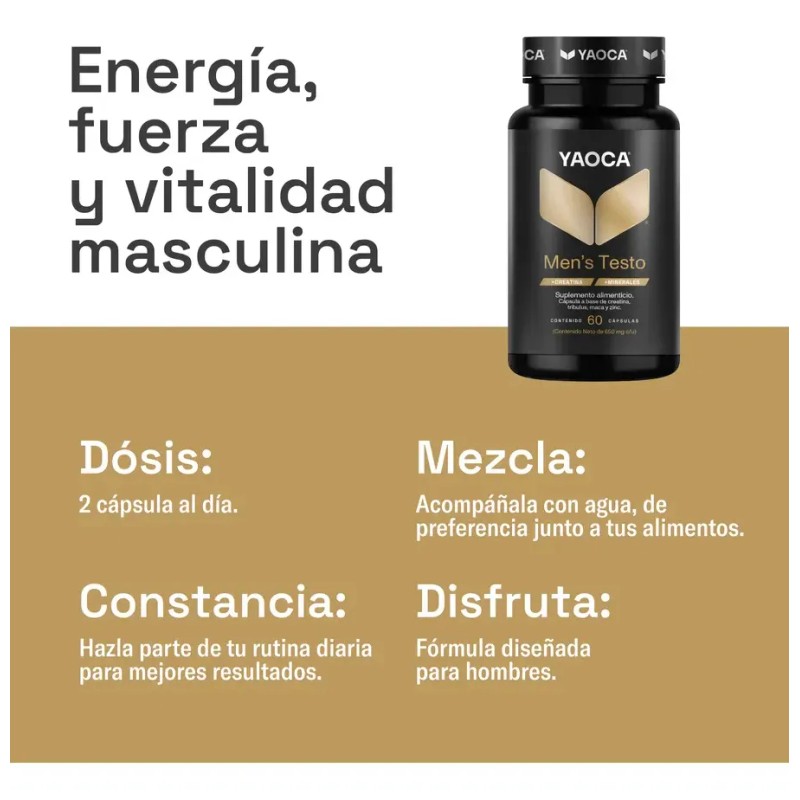 Yaoca Men's Testo Vitaminas Para Hombre 60 Capsulas Sfn Sin