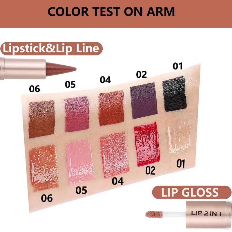 MiaSarah Lip Liner Gloss Lip Combo Sets Kit,Nude Brown Lip