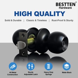 BESTTEN [2 Pack] Keyed Entry Door Knob, Entrance Door Lock, Keyed Different, Standard Ball, Matte Black