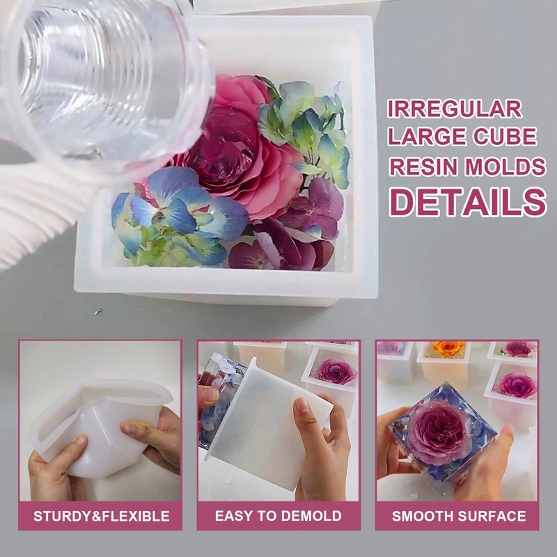 Voaesdk 2Pcs Large Bevel Cube Resin Molds,4.09'' & 3.35'' Square