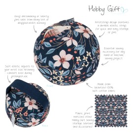 Hobby Gift Elasticated Wearable Pincushion – Blossom Birds, Wrist Strap Classic Arts & Crafts Bird Print, Cotton Fabric Sewing Accessory, Handy & Stylish Gift for Crafters, 8x8x3.5cm