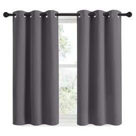 NICETOWN Grey Blackout Curtain Panels 48 inch Long Set of 2 for Bedroom, Thermal Insulated Grommet Top Light Blocking Draperies and Drapes for Basement (W34)