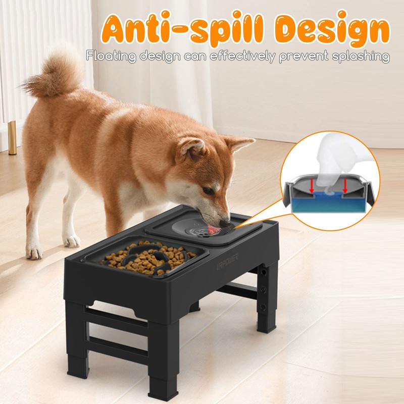 URPOWER 2-in-1 Elevated Slow Feeder Dog Bowls with No-Spill Water