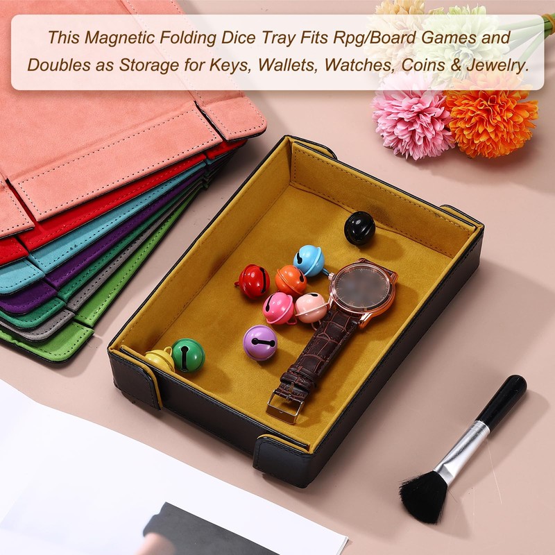 sourcing map PU Leather Dice Tray, Rectangle Magnetic Folding Velvet