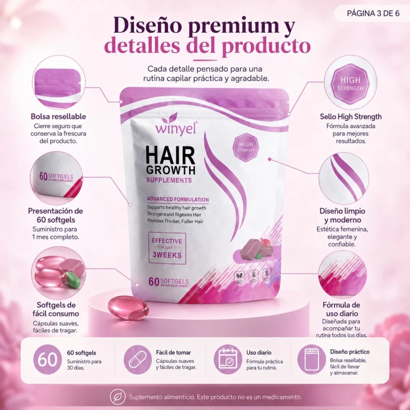 Suplemento Hair Growth 60 Softgels De Alta Absorción