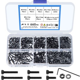 660 Piece M2 Screws Set, M2 Screws Nuts and Washers Assortment Kit, Cylinder Screws with Hexagon Socket Screws Set, Threaded Screws Hex Screws Machine Screws Set