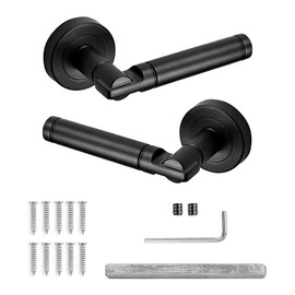 Decoranddecor Round Door Handles Internal – Aluminium Door Handle Sets Matt Black Door Handles for Interior Doors | Internal Door Handles with Bathroom Door Lock and Turn and Release | Enigma Range