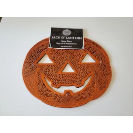 Benson Mills Jack-O-Lantern Placemats 15" Orange Vinyl Cut Out Set of 4  NEW