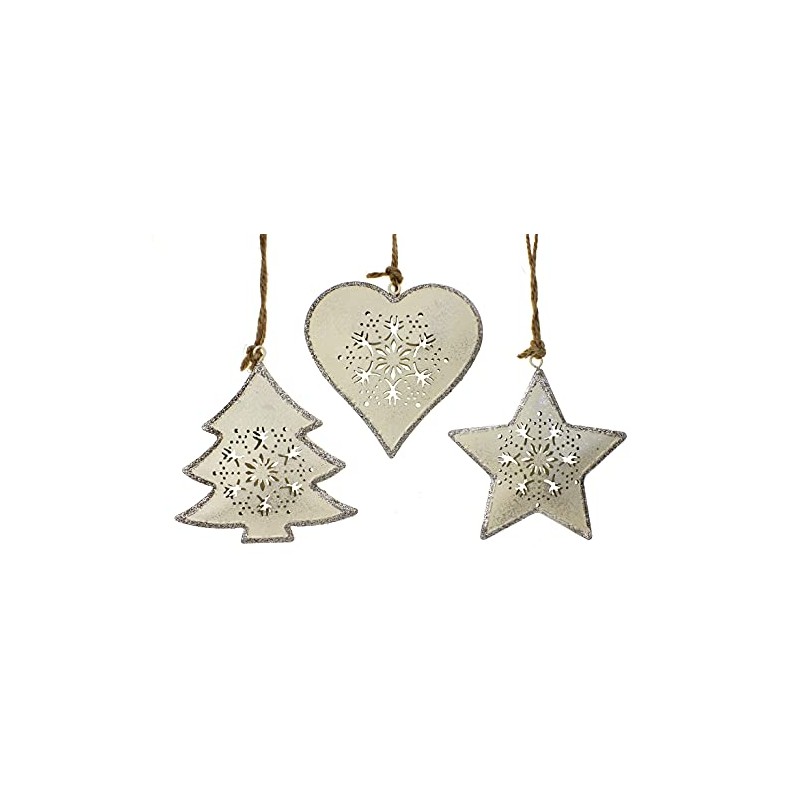 Decorative Pendant Heart Star Tree Set of 3 9 cm
