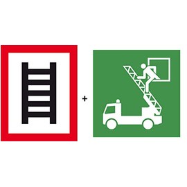 Sticker Sign Film "Stelle zum Anleitern + Drehleiter" in accordance with DIN 1446 and ISO 7010 in set 20 x 25 cm 20 x 20 cm Made in Germany