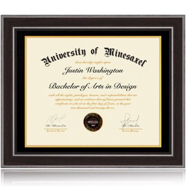 Minesaxel Diploma Frames 14x17 with Black Mat Fits Degree Certificate Document or 16x20 Picture without Mat, 17x14 Walnut Color Frame with Tempered Glass Panel for Wall Mounting