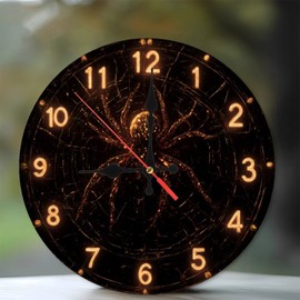 Lancholy Gothic Spider Clock Wall Decor Home Ornament 10-Inch Wooden Wall Clock, Silent Movement, Battery Operated (AA Batteries Not Included), Artistic Home Decor, Perfect for Home Accents