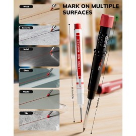 STAGEEK 4 Pack Carpenter Pencil with Sharpener and 57 Refills, Construction Pencils, Heavy Duty Woodworking Tools, Deep Hole Long Nib Marker Pens for Architect Marking