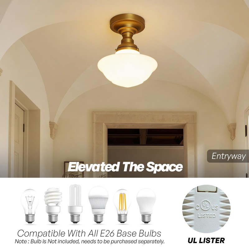 SongCiLT Modern Schoolhouse Semi Flush Mount Ceiling Light with Milk