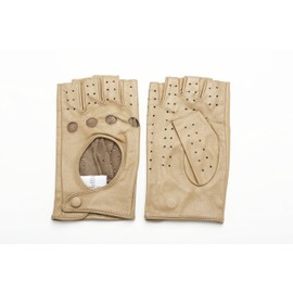 NappaNovum Women Classic Fingerless Nappa Leather Driving Gloves Lambskin Fitness Outdoor Unlined Gloves (L, Camel)