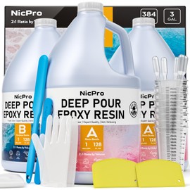 Nicpro Deep Pour Epoxy Resin 3 Gallon Kit, 2 to 4 Inch Depth High Gloss & Clear, Bubble Free Epoxy Resin Deep Pour for Craft River Table Wood Filler Bar to, Coating Casting, Food Safe Self Level 2:1