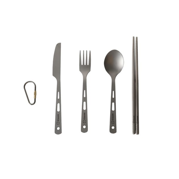 S'more Titanium Cutlery Set, Camping Cutlery Set, 4-Piece Set, Outdoor Knife, Fork, Spoon, Chopsticks, Titanium, Camping Cutlery, Picnic, Barbecue, Portable Tableware