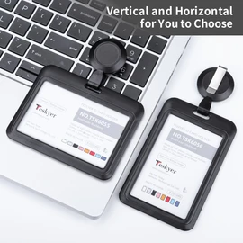 Teskyer 3 Pack Badge Holder with Retractable Clip, Heavy Duty Hard Plastic ID Card Holder with Badge Reel Clips for Office School Nurse Work Badge - Vertical Black