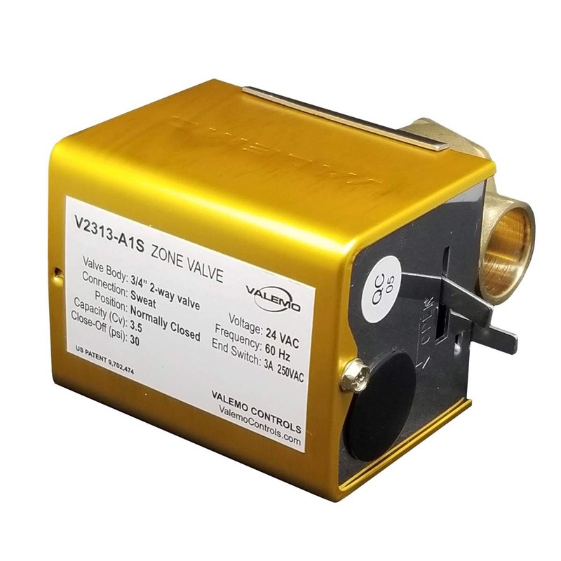 Valemo V2313-A1S Motorized Zone Valve, 2-way, 3/4" Sweat, Normally Closed,