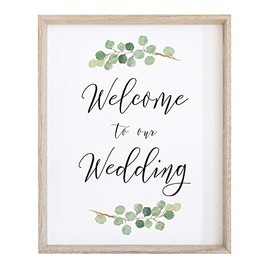 2 City Geese Welcome to Our Wedding Sign for Reception or Ceremony | Watercolor Greenery with Eucalyptus Print on Thick Cardstock Paper | Wedding Decoration NOT Framed