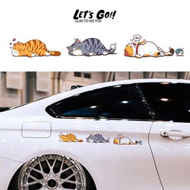 happykau Car Stickers, Set of 3 Cats, Funny Vinyl Stickers for Cats, Cute Cat Illustration, Car Decals, Pet Cats, Scratches, Dents, Stickers, Waterproof, Stickers, Universal for Car Doors, Windows,